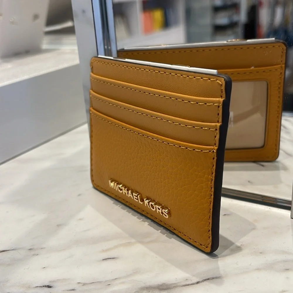 MICHAEL KORS Large Pebbled Leather Card Holder Case Cider NWT